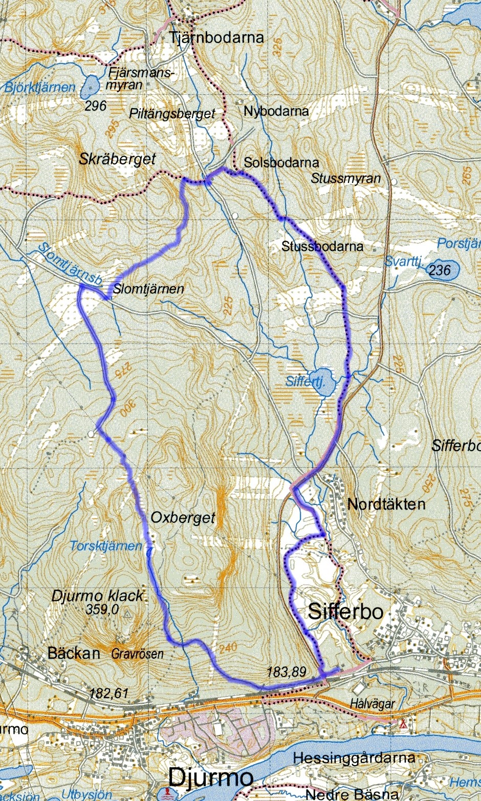 Kaart Wandelen Ingetekende Route Solbodarna 1